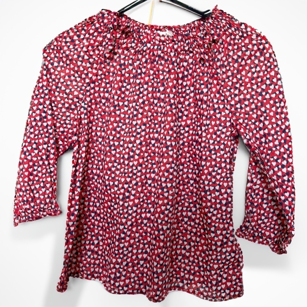 J. Crew Girls Smock Neck Heart Blouse w/ Bows Red Size 12 Spring Casual Top